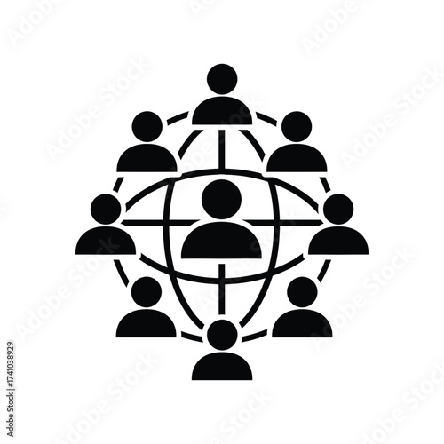 Global network of people connected by a central circular structure