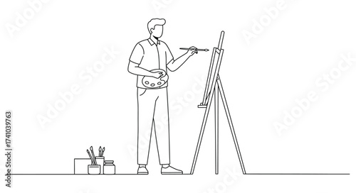 Artist painting on easel creative hobby concept lively sketch of a person engaged in artistic expression creating a masterpiece