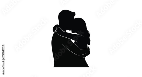 Romantic silhouette of a couple embracing intimately with a deep emotional connection shared