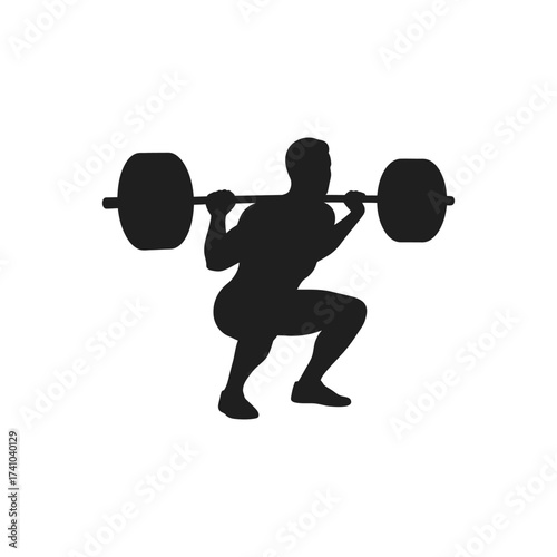 Silhouette of a weightlifter performing a squat with barbell weights