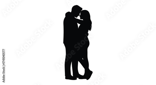 Romantic silhouette of a couple embracing affectionately in a tender moment of love and connection
