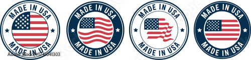 Made in USA Badges with American Flag. Patriotic USA Labels for Product Branding.