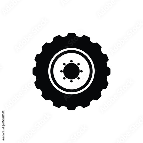 Simple black and white illustration of a vehicle tire or wheel design