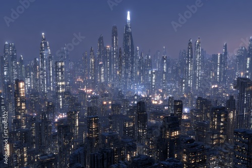 Wallpaper Mural Majestic skyline of a futuristic city illuminated by night lights from towering buildings and structures Torontodigital.ca