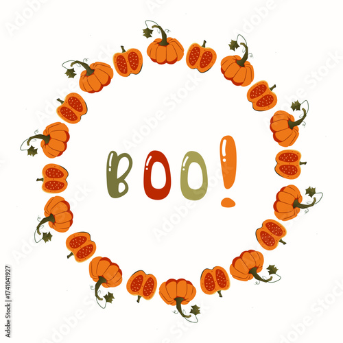 Wreaths for Halloween celebration with pumpkins Vector holiday illustration Decor for October 31st	