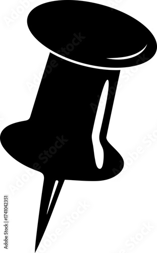 Illustration of a black pushpin with a sharp point and a flat round head on a white/transparent background