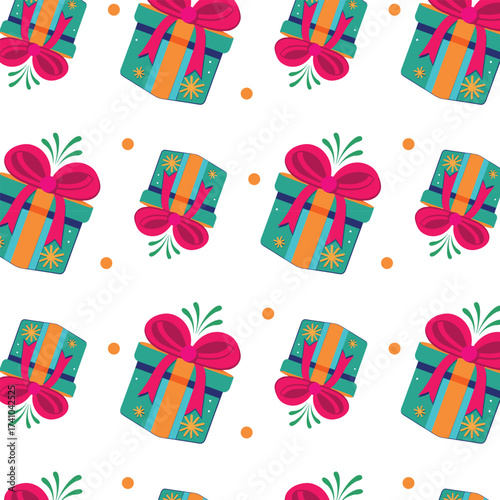 Pattern with the image of a gift, festive packaging