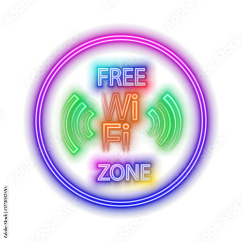 Free Wi-Fi illuminated neon sign is shining.neon Wi-Fi icon.symbolizing wireless internet connectivity