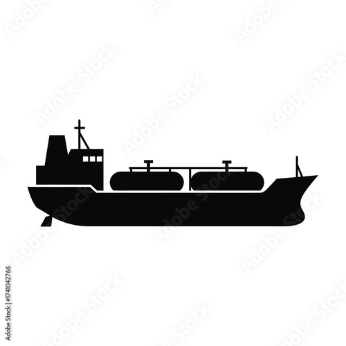 Silhouette of a large oil tanker ship on a white background