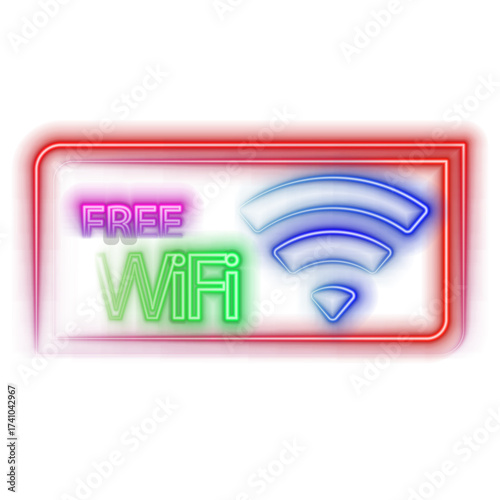Neon wifi icon. Glowing neon wifi sign, wireless internet technology in bright colors. Wifi button, mobile internet hotspot. Set of glossy icons, sign, symbol for UI design. vector illustration