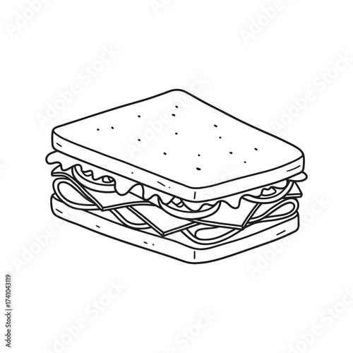 Simple line drawing of a stacked sandwich with visible layers