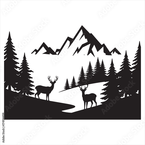 black and white Maountain  ,icon, victor
