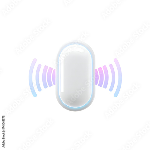 White oval smart device emitting blue and pink glowing waves