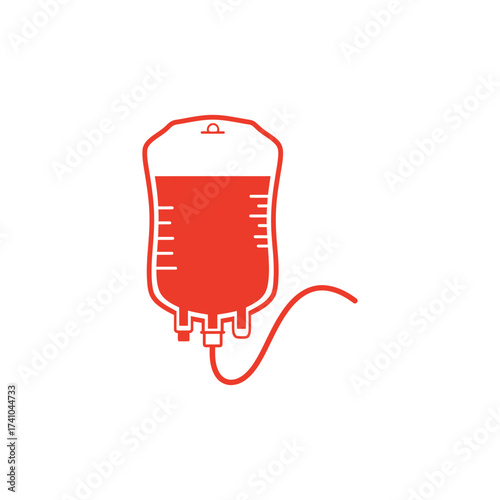 Simple red illustration of an iv drip bag with connecting tubing