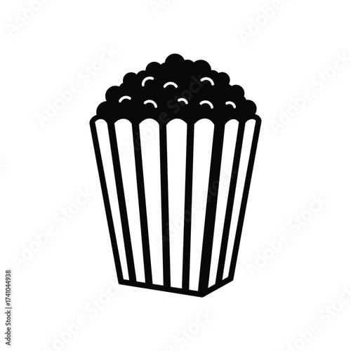 Simple black and white illustration of a full popcorn box design