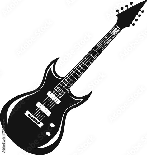 Black electric guitar silhouette on white background