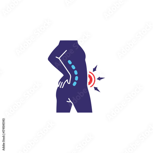 Human back pain illustration depicting spinal discomfort and painful lower region