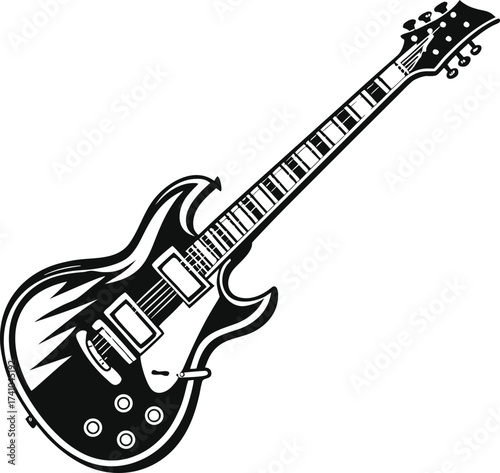 Black electric guitar with sharp body design musical instrument