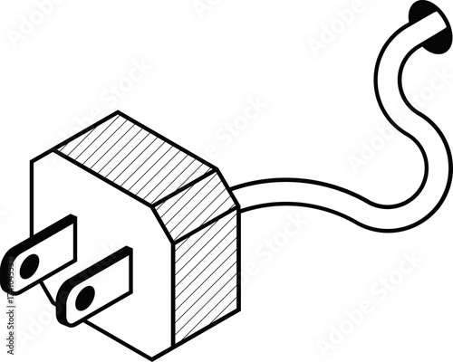 electrical plug. line drawing of Electric plug in. Single line drawing illustration of Electrical plug. Electric plug vector illustration icon showing a simple design suitable for various applications