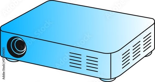 3d render of a modern projector. LED Projector. Digital multimedia projector with prominent lens. Cinema projector