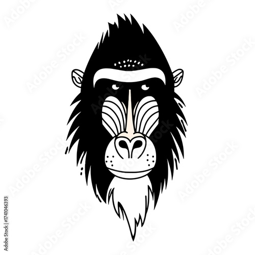Mandrill. Mandrill simple black and white line art vector logo