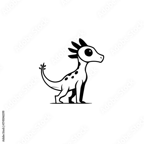 Pachycephalosaurus. Pachycephalosaurus simple black and white line art vector logo