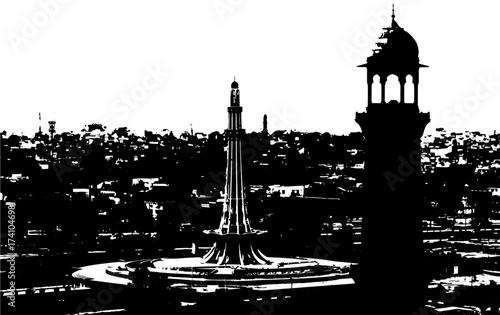 Capture the grandeur of Minar-e-Pakistan, a powerful symbol of Pakistani independence and cultural heritage, showcasing national pride and architectural beauty in a timeless vector design