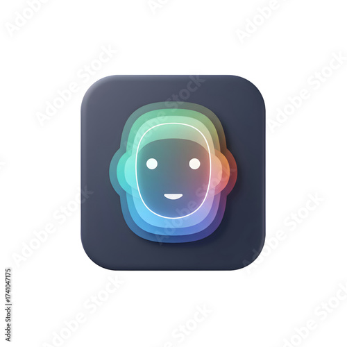 Colorful cartoon character head with rainbow hues on dark background