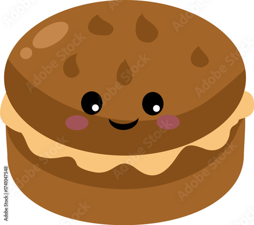 Funny Chocolate Macaroon with Chocochips Vector