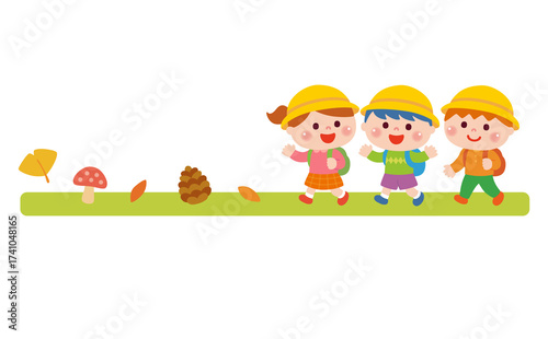 遠足で歩く子どもたち　秋バージョン
