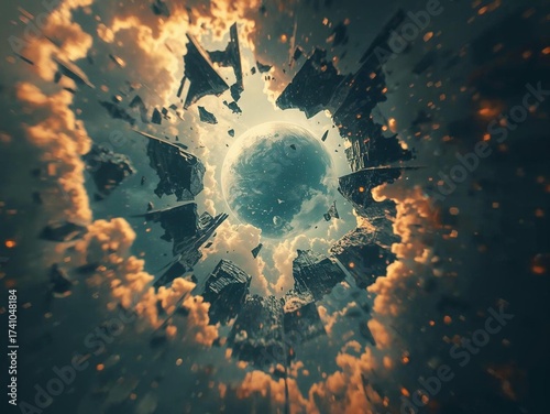 A dramatic cosmic explosion bursts through shattered space, creating a powerful sci-fi scene filled with energy and mystery.
