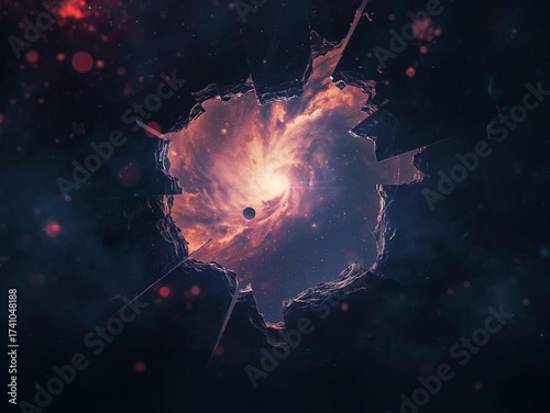A dramatic cosmic explosion bursts through shattered space, creating a powerful sci-fi scene filled with energy and mystery.