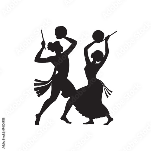 Traditional Indian Dandiya Silhouette Navratri Celebration Vector Art