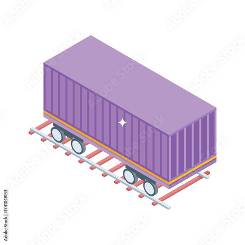 An eye catching isometric icon of a cargo train