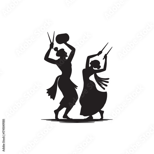 Folk Dance Silhouette of Indian Couple Cultural Festival Vector Design