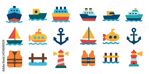 Colorful Water Transport Icons