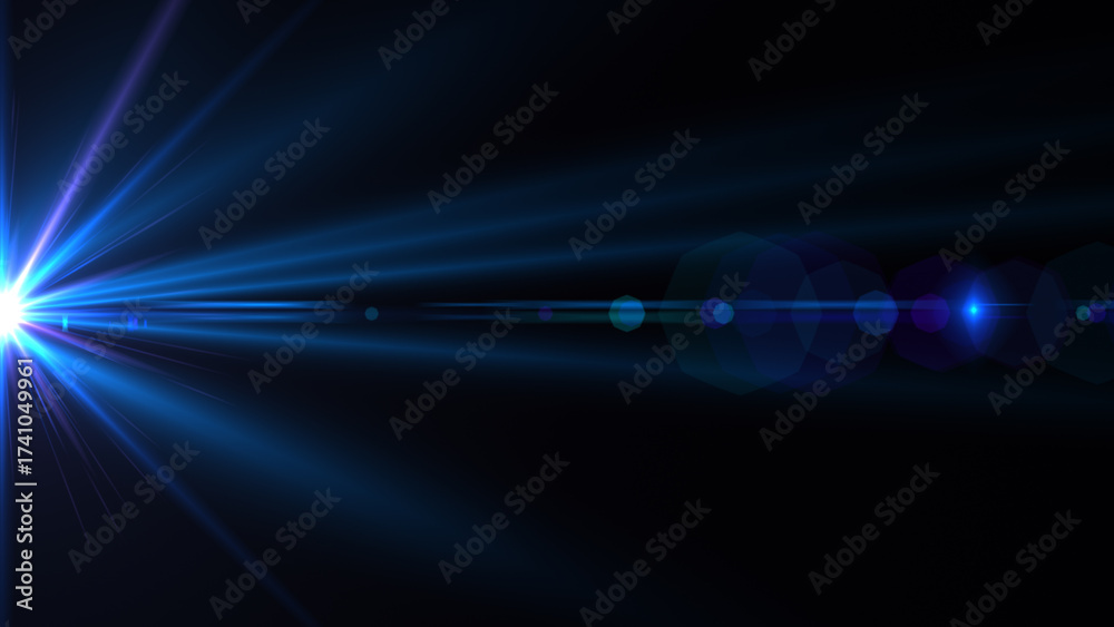 Fototapeta premium Blue lens flare in space shining from the side