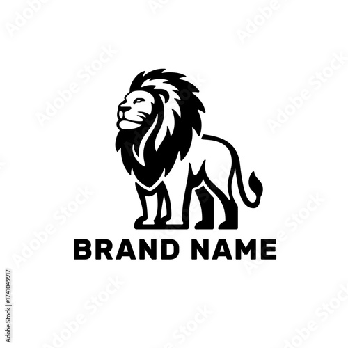 Standing lion logo in bold black and white design for strong, premium, and authoritative brand identity 