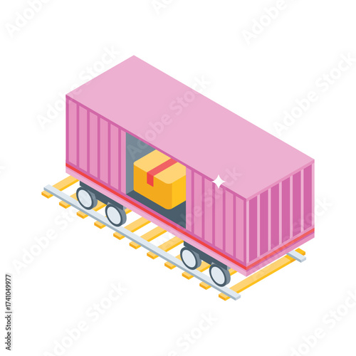 An eye catching isometric icon of a cargo train