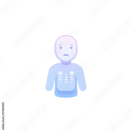 Cute light blue cartoon character with sad expression and acne spots