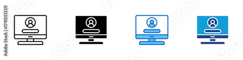 User Login Multiple Style Icon Design Vector - Monitor with user profile, representing login, access, and account entry