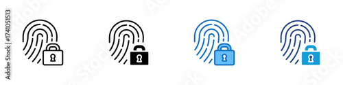 Fingerprint Lock Multiple Style Icon Design Vector - Fingerprint with padlock, representing biometric security, identity verification, and privacy