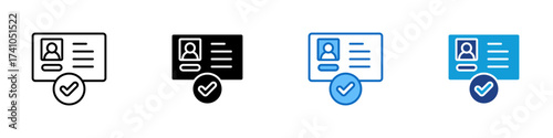 ID Check Multiple Style Icon Design Vector - ID card with check mark, symbolizing approved identity, account verification, and confirmation
