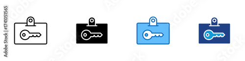 Key Access Multiple Style Icon Design Vector - Badge with key, symbolizing access control, entry permission, and identity security