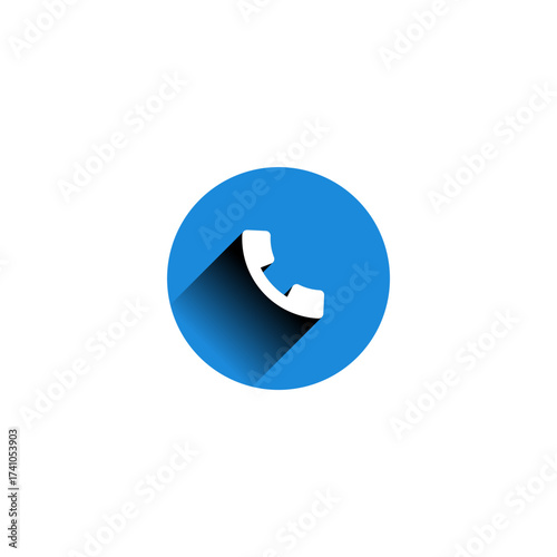 Phone Icon Vector Classic Handset Silhouette on Blue Circle for App and Web Design