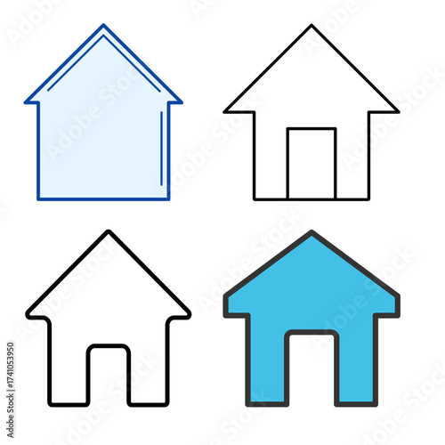House Outline Icons Set - Simple Home Design Elements for Web and Apps