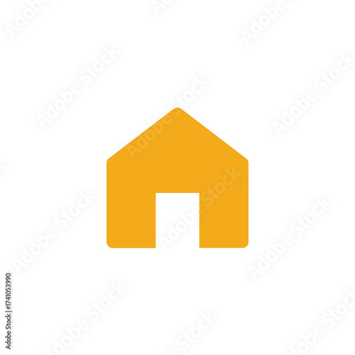 Simple orange house icon on a white background representing home or real estate services
