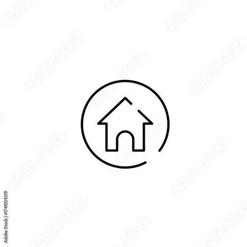 Minimalist Home Icon in Circle Outline for Website and App Navigation