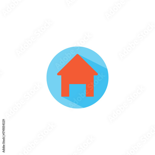 Orange home icon within a blue circle, representing dwelling, house, and residential concepts