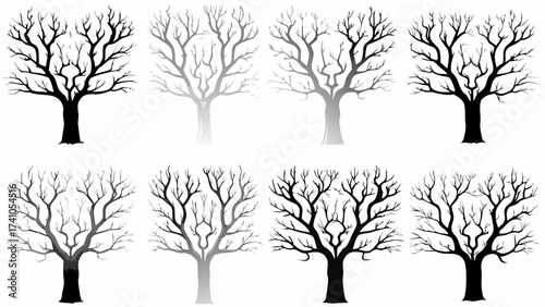 Silhouette trees create a stunning natural element for your designs, offering an elegant, stark beauty perfect for autumn or winter themes, originally a vector